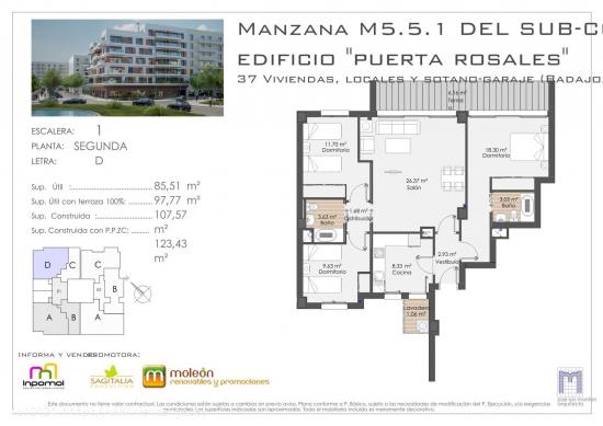 EDIFICIO PUERTA ROSALES: PISO DE 3 DORMITORIOS AMPLIA TERRAZA, PISCINA COMUNITARIA, GIMNASIO,..!! - 