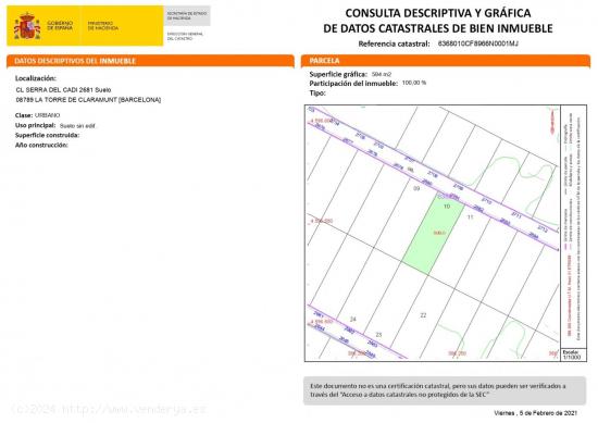  VENTA TERRENO URBANIZABLE EN LA TORRE DE CLARAMUNT ZONA PINEDES ARMENGOL - BARCELONA 