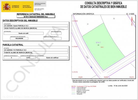  Terreno en venta en HACIENDA DEL ÁLAMO  - MURCIA 