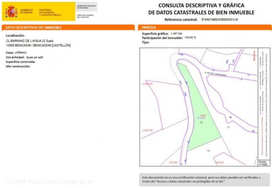 LA NORIA VENDE PARCELA URBANA EN BENICASSIM CASTELLON URBANIZACION EL REFUGIO DESIERTO LAS PALMAS - 