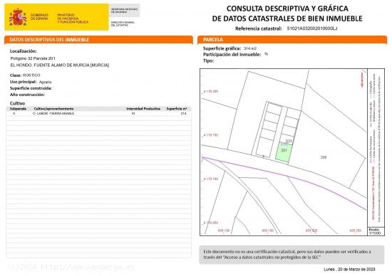 SE VENDE TERRENO RUSTICO EN LAS PALAS - MURCIA