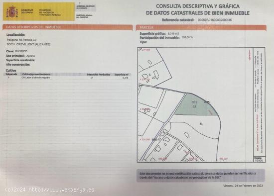 BOCH CREVILLENTE PARCELA RUSTICA DE 11.934 M2  NO SE PUEDE CONSTRUIR - ALICANTE