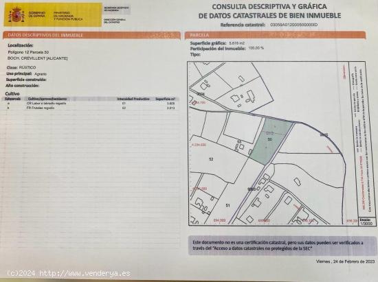 BOCH CREVILLENTE PARCELA RUSTICA DE 11.934 M2  NO SE PUEDE CONSTRUIR - ALICANTE