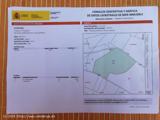 SE VENDE TERRENO DE  20.450 METROS CUADRADOS CON CASA DE 42 MTR CON LUZ Y AGUA - ALICANTE