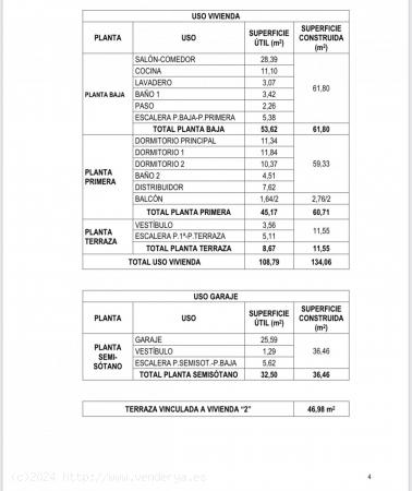 Promoción a la venta de 4 viviendas unifamiliares adosadas en Hondón de las Nieves - ALICANTE