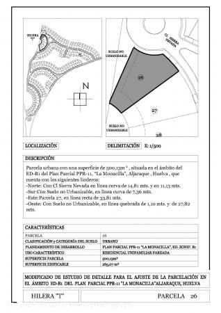 PARCELA  500 M2 LA MONACILLA-ALJARAQUE-HUELVA - HUELVA