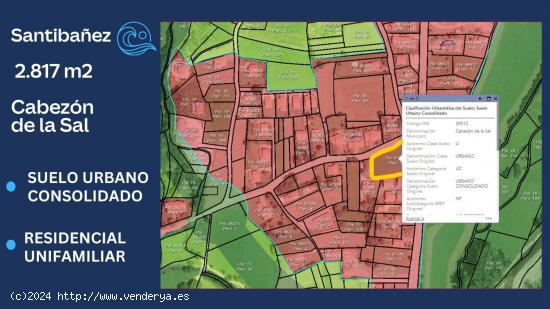 Terreno urbano consolidado 2.817 metros en Santibáñez, a 1 kilómetro de Cabezón de la Sal Cantab