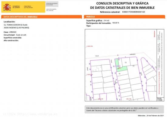 SOLAR URBANO 214m2  FACHADA DE 23,88ml - LAS PALMAS