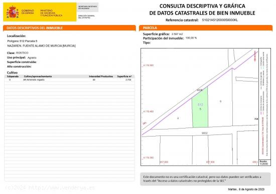 SE VENDE TERRENO DE REGADIO EN FUENTE ÁLAMO - MURCIA