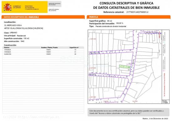 Compra casa adosada en c/mercado, con 64m² y tres habitaciones - VALENCIA