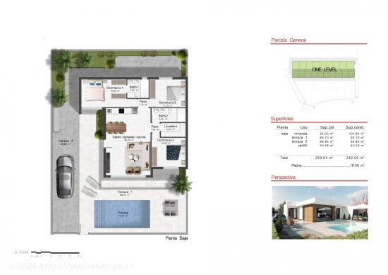 VILLAS DE OBRA NUEVA DE UNA SOLA PLANTA EN CAMPO DE GOLF ALTOANA, MURCIA - MURCIA