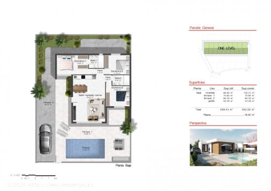 VILLAS DE OBRA NUEVA DE UNA SOLA PLANTA EN CAMPO DE GOLF ALTOANA, MURCIA - MURCIA