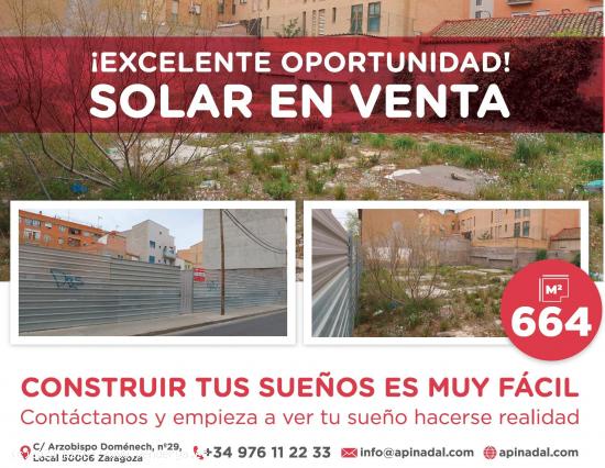 SOLAR  URBANO EN TORRERO, 664 m2 de superficie - ZARAGOZA