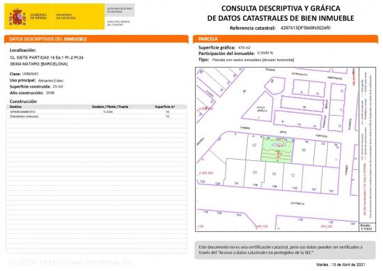 SE VENDE PLAZA DE PARKING MATARO, ZONA ESCORXADOR - BARCELONA