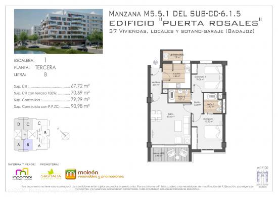 DISTRITO ROSALES: APARTAMENTO DE 2 DORMITORIOS CON PISCINA COMUNITARIA, GIMNASIO, AEROTÉRMIA,..! - 