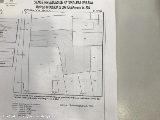 SE VENDE SOLAR DE 870 M2 EN EL CENTRO DE VALENCIA DE DON JUAN - LEON