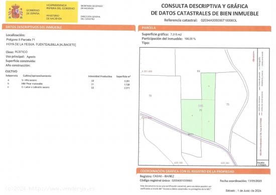 Se vende parcela de terreno rustico en Fuentealbilla, Albacete. - ALBACETE