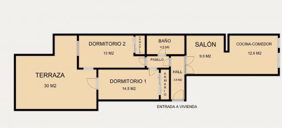 Se vende piso en Calle Latorre. Dos Dormitorios. Terraza 30 metros - ZARAGOZA