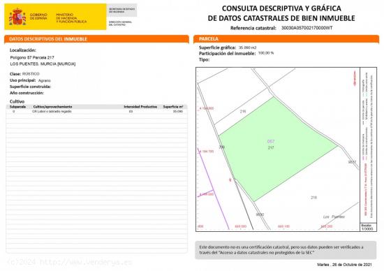  Terreno en venta EN LOS MARTINEZ DEL PUERTO - MURCIA 