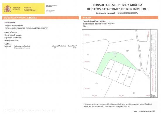 Se vende parcela rustica de secano a cereal en Casas Ibáñez - ALBACETE