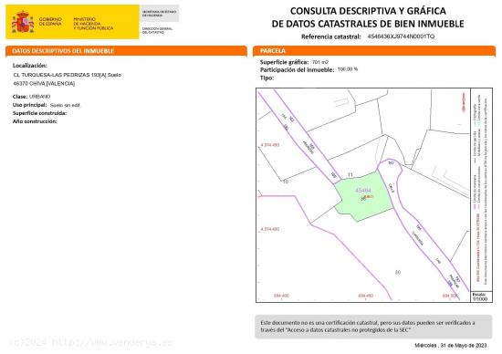 MAGNIFICA PARCELA DE 701m2 URBANA EN CHIVA - VALENCIA