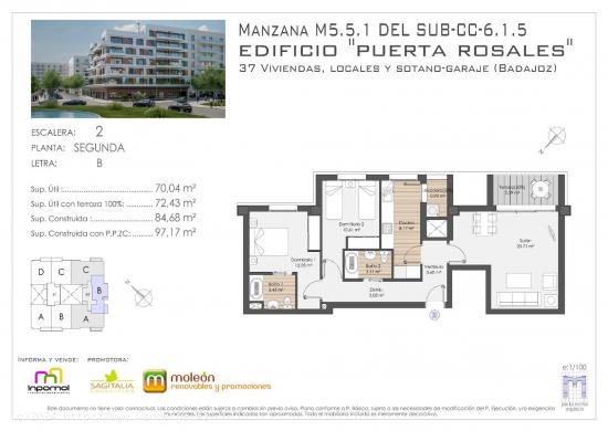  ESTUPENDO APARTAMENTO DE 2 DORMITORIOS CON TERRAZA Y PISCINA COMUNITARIA EN HUERTA ROSALES! - BADAJO 