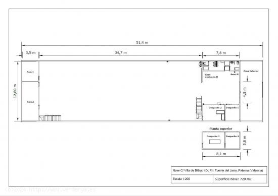 NAVE EN ALQUILER DE 720 m² EN FUENTE DEL JARRO - VALENCIA