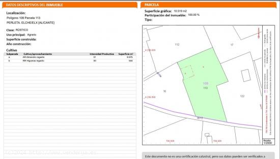 SE VENDE PARCELA RUSTICA EN PERLETA - ALICANTE