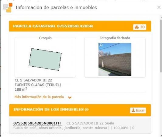  EN VENTA SOLAR URBANO EN FUENTES CLARAS - TERUEL 