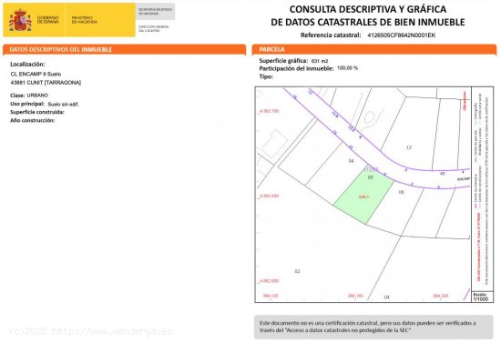 Suelo urbano en venta  en Cunit - Tarragona